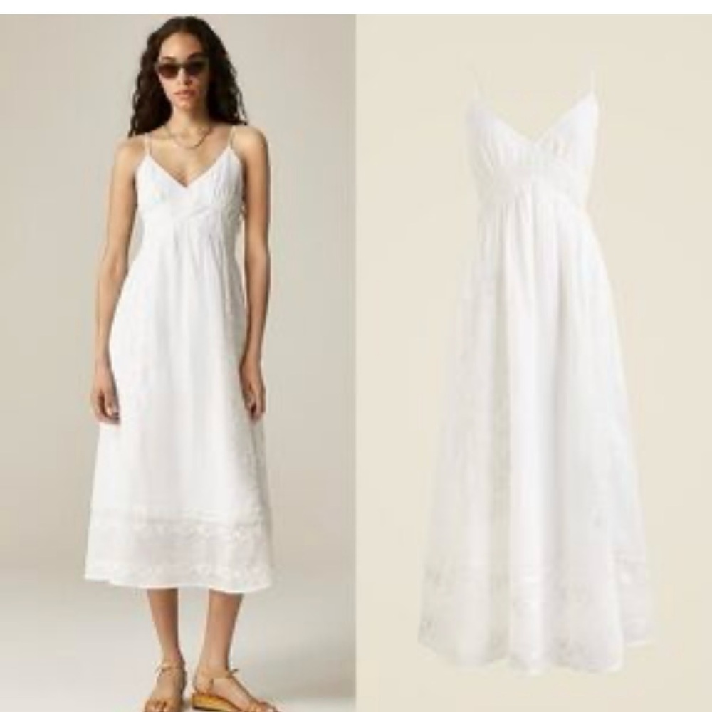 NWT J Crew Augusta ramie white embroidered midi dress - Picture 2 of 9